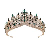 Copricapo a corona di perline di cristallo rosa for donne e ragazze, festa di nozze, principessa, sposa, regina, accessori for capelli(Gold green)