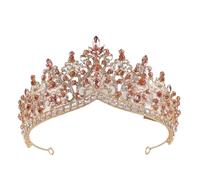 Copricapo a corona di perline di cristallo rosa for donne e ragazze, festa di nozze, principessa, sposa, regina, accessori for capelli(Honey peach)