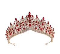 Copricapo a corona di perline di cristallo rosa for donne e ragazze, festa di nozze, principessa, sposa, regina, accessori for capelli(Gold red)