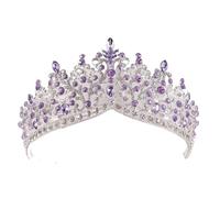 Copricapo a corona di perline di cristallo rosa for donne e ragazze, festa di nozze, principessa, sposa, regina, accessori for capelli(Silver purple)