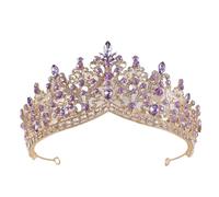 Copricapo a corona di perline di cristallo rosa for donne e ragazze, festa di nozze, principessa, sposa, regina, accessori for capelli(Gold purple)