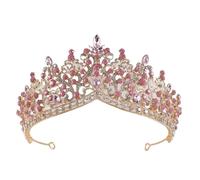 Copricapo a corona di perline di cristallo rosa for donne e ragazze, festa di nozze, principessa, sposa, regina, accessori for capelli(Gold pink)