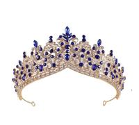 Copricapo a corona di perline di cristallo rosa for donne e ragazze, festa di nozze, principessa, sposa, regina, accessori for capelli(Gold blue)