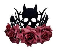Copricapo a forma di corona da diavolo con fiori di rosa, accessorio leggero per Halloween, per bambini e adulti, stile gotico scuro con teschio e spina
