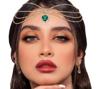 Copricapo a strati con strass e cristalli glitterati a forma di cuore con goccia sulla fronte, accessorio per capelli attraente per feste di nozze, 1 Count (Pack of 1), Plastica