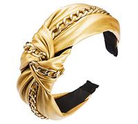 Copricapo alla moda, fasce for capelli vintage dolci da donna in pelle PU, fasce for capelli larghe con fiocco for capelli / 67(Gold)