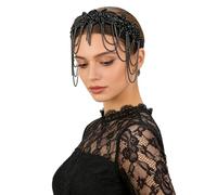 Copricapo anni '20, Diadema de Flapper 1920s,Fascia per Capelli Flapper Nera con Strass e Nappa,accessorio per capelli vintage da donna,Neri Accessorio Vintage per La Fronte con Strass per Donne Festa