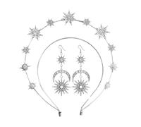 Copricapo Barocco Da Donna Con Corona E Orecchini A Doppio Strato, Sole Luna Adatta A Molte Occasioni(B silver set)