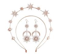 Copricapo Barocco Da Donna Con Corona E Orecchini A Doppio Strato, Sole Luna Adatta A Molte Occasioni(C rose gold set)