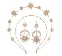 Copricapo Barocco Da Donna Con Corona E Orecchini A Doppio Strato, Sole Luna Adatta A Molte Occasioni(A gold set)