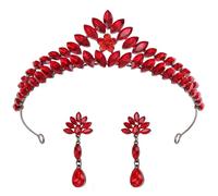 Copricapo barocco verde rosso cristallo opale for le donne accessori for abiti da sposa corona da sposa(Red crown and earring)