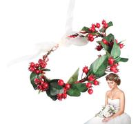 Copricapo con bacche di agrifoglio, fasce per capelli con bacche - per capelli con foglie di di agrifoglio - Corona nuziale Boho fatta a mano con rosse per le vacanze di Natale invernali