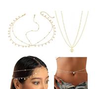 Copricapo Con Nappe Ondulate In Paillettes Da 1 Pezzo E Catena In Vita Da 1 Pezzo, Strass Lucenti, Nappe Ondeggianti, Accessori Per Spettacoli Teatrali, Vestito Da Cartomante (Oro).