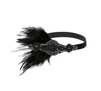 Copricapo con perline anni '20, accessori per matrimonio, fascia per capelli flapper fascia di protezione per il calcio, Nero , Taglia unica