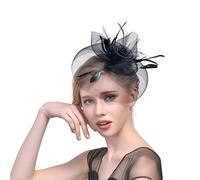 Copricapo con piume, fascinator floreale da sposa, accessorio per capelli per maio per capelli per matrimoni, feste, cocktail party, tea party, fermaglio per capelli con piume e fiori (nero)