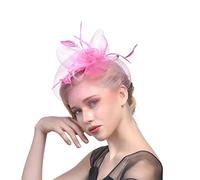 Copricapo con piume, fascinator floreale da sposa, accessorio per capelli per maio per capelli per matrimoni, feste, cocktail party, tea party, fermaglio per capelli con piume e fiori (rosa)