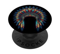Copricapo con piume per regalo della cultura dei nativi americani indigeni PopSockets PopGrip Adesivo