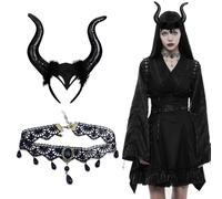 Copricapo Cornuto Nero Halloween, Cerchietto Con Corna e Collana in Pizzo, Accessorio da Diavolo per Festa Carnevale Cosplay Ballo in Maschera Party