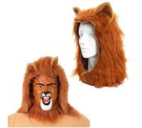 Copricapo da criniera di leone per adulti, taglia unica con cappuccio e leone in finta pelliccia, colore arancione, accessorio per travestimento, confezione da 1