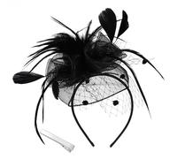 Copricapo da donna con fiore in rete con piume, clip per feste del tè, con perline, per spose (taglia unica, nero)