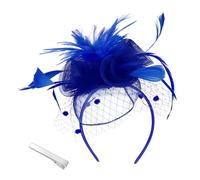Copricapo da donna con fiore in rete con piume, clip per feste del tè, con perline, per spose (taglia unica, blu)