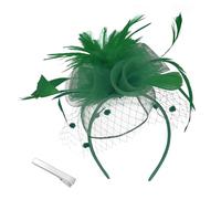 Copricapo da donna con fiore in rete con piume, per feste del tè, con clip per capelli con perline per ragazze (taglia unica, verde)