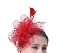 Copricapo da donna con fiore in rete e nastri e piume sulla fascia per capelli, per feste del tè