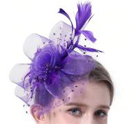 Copricapo da donna con fiore in rete e nastri e piume sulla fascia per capelli, per feste del tè