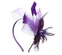 Copricapo da donna con nastro in rete con fiore e piume, fermaglio per capelli da sposa, copricapo vintage, per matrimoni, chiesa, cocktail, tea party, gare, derby Royal Ascot, Viola, Taglia unica
