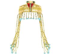 Copricapo da regina egiziana con serpente dorato, corona di Cleopatra con perline e gemme blu per giochi di ruolo, teatro, feste e costumi