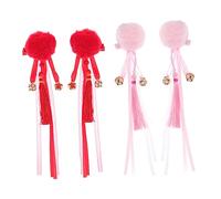 Copricapo da sposa in stile cinese, 2 paia di fermagli for capelli antichi con pon pon e nappe pompon rossi