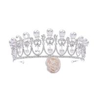 Copricapo di cristallo corona di perle elegante principessa corona coppia femminile sposa per capelli sposati Accessori per capelli (colore: bianco argento, taglia: corona) (corona bianca argento)