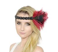 copricapo di piume da donna Accessori Per Cocktail Nozze Festa Decorazione Accessori Great Con Piume Per Donna Copricapo Anni 20 Fascia Donna (Red, One Size)