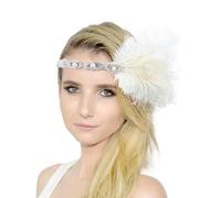 copricapo di piume da donna Accessori Per Cocktail Nozze Festa Decorazione Accessori Great Con Piume Per Donna Copricapo Anni 20 Fascia Donna (White, One Size)