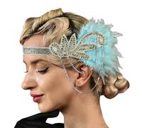 copricapo di piume da donna Fascia Copricapo Accessori Costume Accessori Per Donne Copricapo Anni 20 Fascia Donna Copricapo da sposa per tè pomeridiano (Sky Blue, One Size)