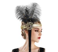 copricapo di piume da donna Per Balli Di Fine Anno Matrimoni Feste Cocktail E Feste In Retrò Accessori Great Con Piume Per Donna Copricapo Anni 20 Fascia Donna (Gold, One Size)