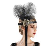 copricapo di piume da donna Per Balli Di Fine Anno Matrimoni Feste Cocktail E Feste In Retrò Accessori Great Con Piume Per Donna Copricapo Anni 20 Fascia Donna (Black, One Size)