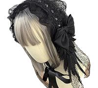 Copricapo in pizzo estetico scuro regolabile con fiocco per donne alla moda gotico Lolitas moda e feste a tema