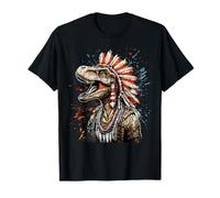 Copricapo indiano con piume dei nativi americani T-Rex Dino Maglietta