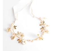 Copricapo Nuziale per Sposa con Tralcio Fiorito e Perle Sintetiche Nastro Regolabile per Cerimonia e Festa di Nozze Accessorio Capelli Elegante per