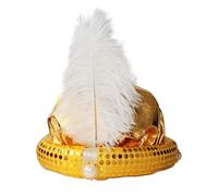 Copricapo per costume: turbante da uomo con piume, dettaglio di perle, involucro per la testa decorato con paillettes, elegante accessorio a tema mille e una notte, To