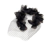 Copricapo regolabile nero con velo con perle elastiche per la sposa vintage matrimonio multiuso in tulle accessorio per la copertura del viso