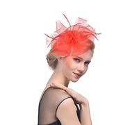 Copricapo vintage con piume, cappelli da sposa, fermaglio for capelli donna, cappello cena, cocktail, tè(Red)