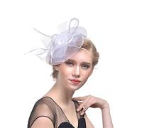 Copricapo vintage con piume, cappelli da sposa, fermaglio for capelli donna, cappello cena, cocktail, tè(White)