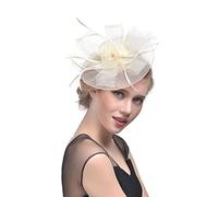Copricapo vintage con piume, cappelli da sposa, fermaglio for capelli donna, cappello cena, cocktail, tè(Ivory)