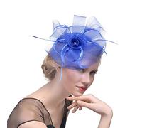 Copricapo vintage con piume, cappelli da sposa, fermaglio for capelli donna, cappello cena, cocktail, tè(Blue)