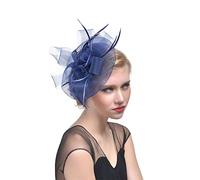 Copricapo vintage con piume, cappelli da sposa, fermaglio for capelli donna, cappello cena, cocktail, tè(Navy Blue)