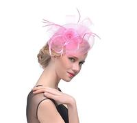 Copricapo vintage con piume, cappelli da sposa, fermaglio for capelli donna, cappello cena, cocktail, tè(Pink)