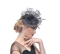 Copricapo vintage con piume, cappelli da sposa, fermaglio for capelli donna, cappello cena, cocktail, tè(Black)