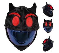 Copricasco Moto Cartone Animato Peluche,Copricasco Integrale Personalizzato,Accessori per Caschi Moto,Contro Polvere, Urti e Graffi (Casco da diavoletto nero)